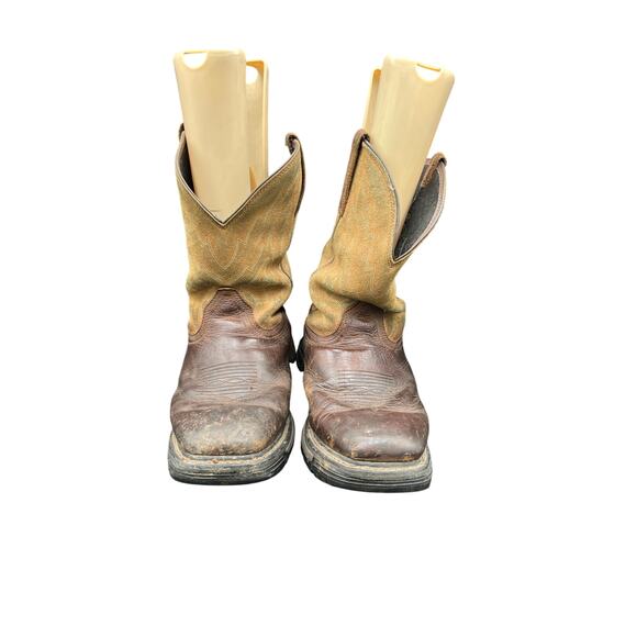 🤠 Ariat Work men 10.5EE Brown Leather Cowboy Boots – Pull-On Square Toe - Picture 2 of 8